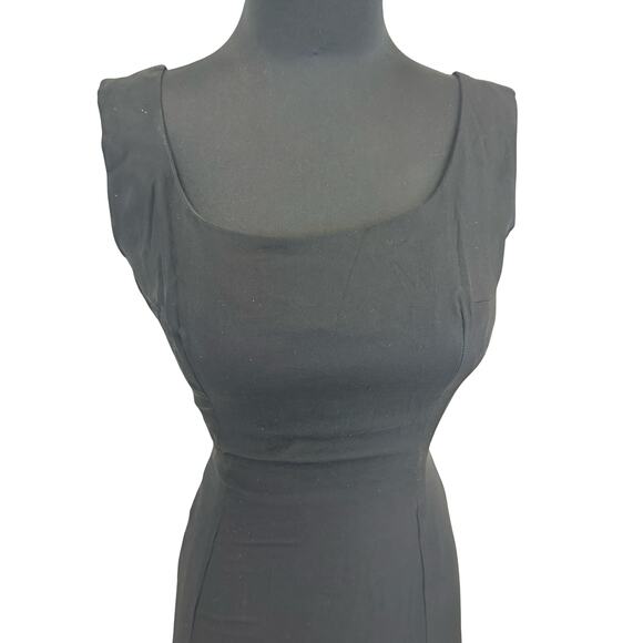 1950s Ruth Roaman Sheath Dress – Black Crepe Over Satin, Madison Ave Label - Picture 1 of 16